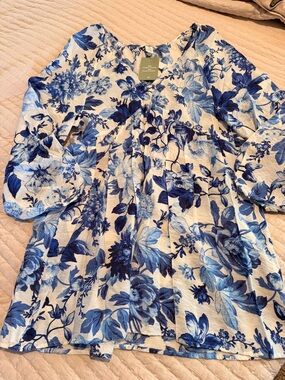 H&M White and Blue Floral Dress